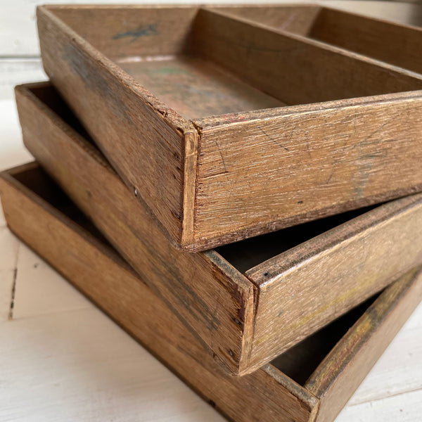 Three Vintage Wood Compartment Trays
