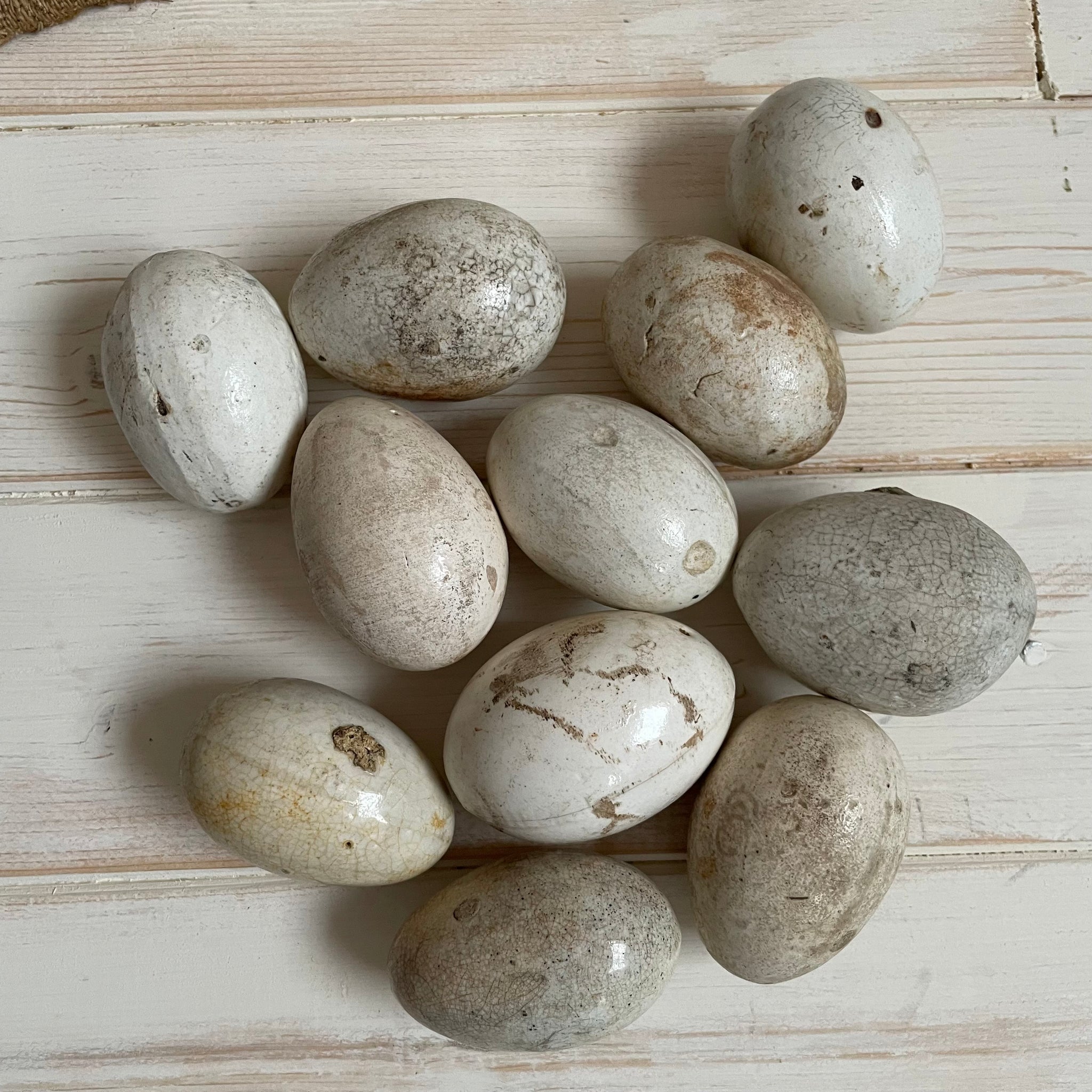11 Antique Broody Ceramic Eggs