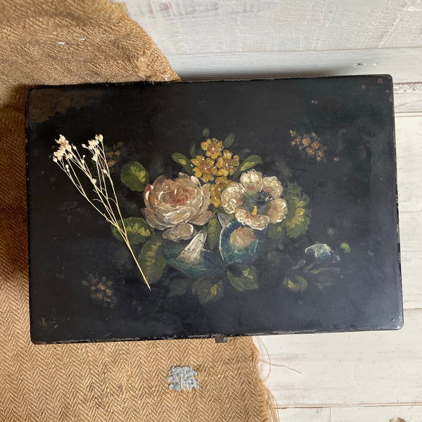 Antique Floral Toleware Box