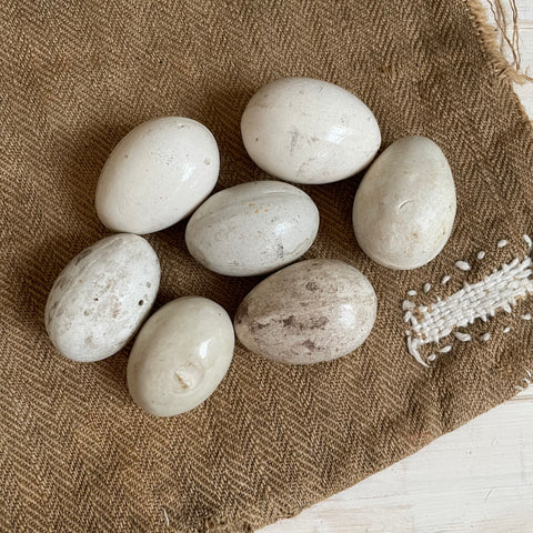 7 Antique Broody Ceramic Eggs