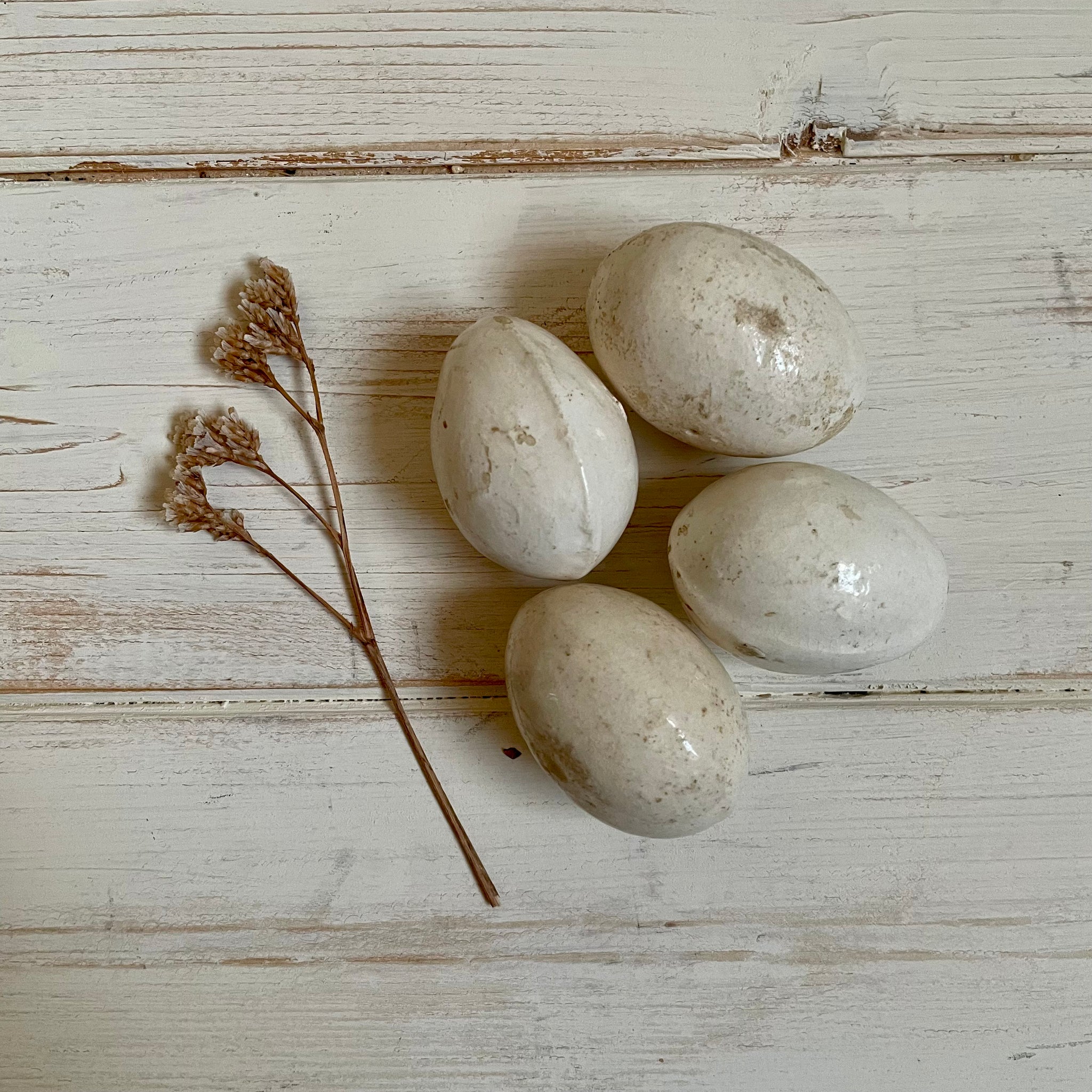 4 Antique Small Broody Ceramic Eggs