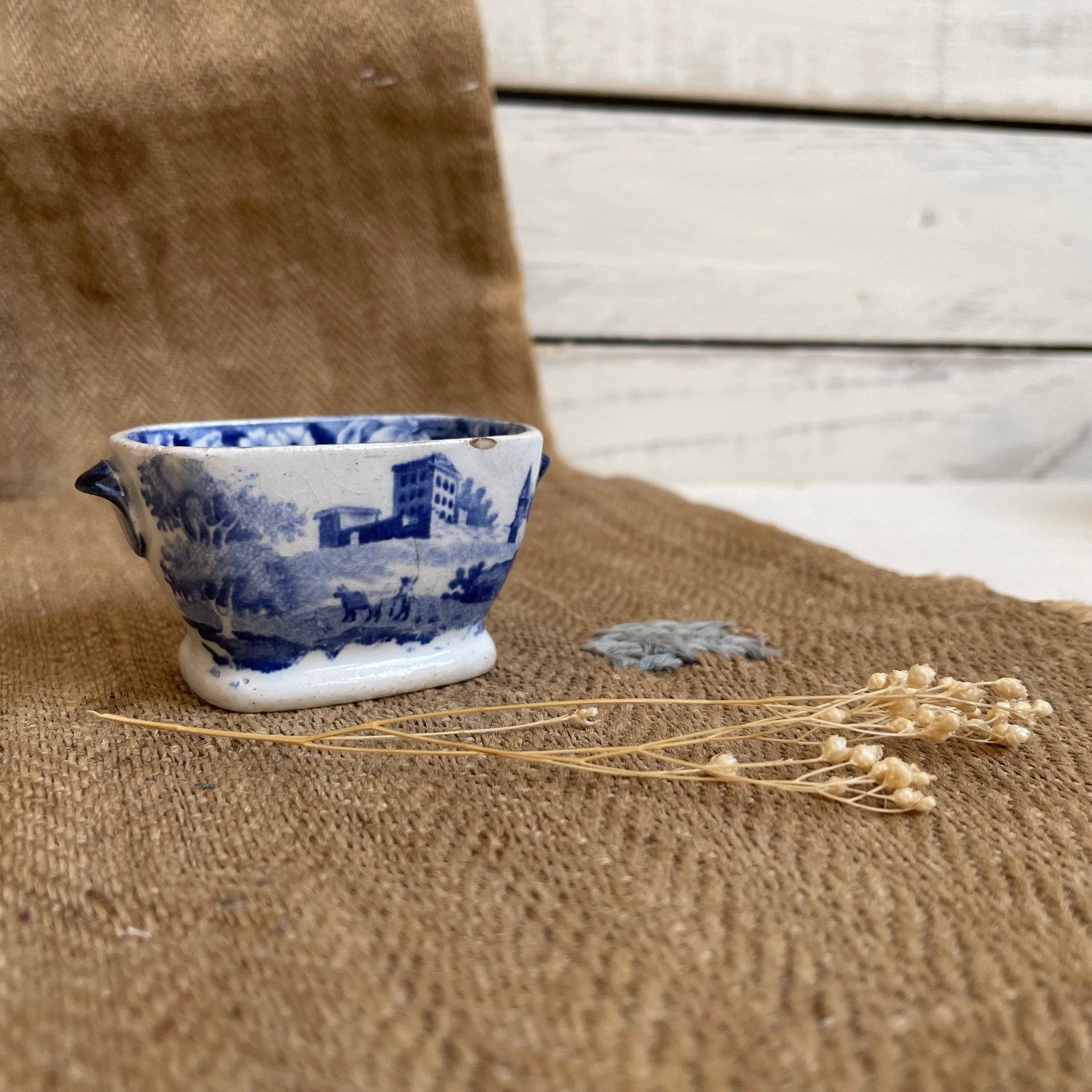 Victorian Blue Transferware Pot