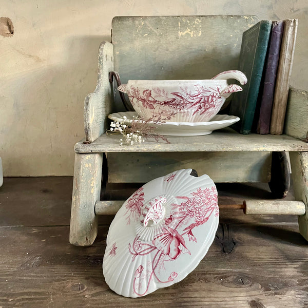 Antique Transferware Poppy Tureen & Ladle