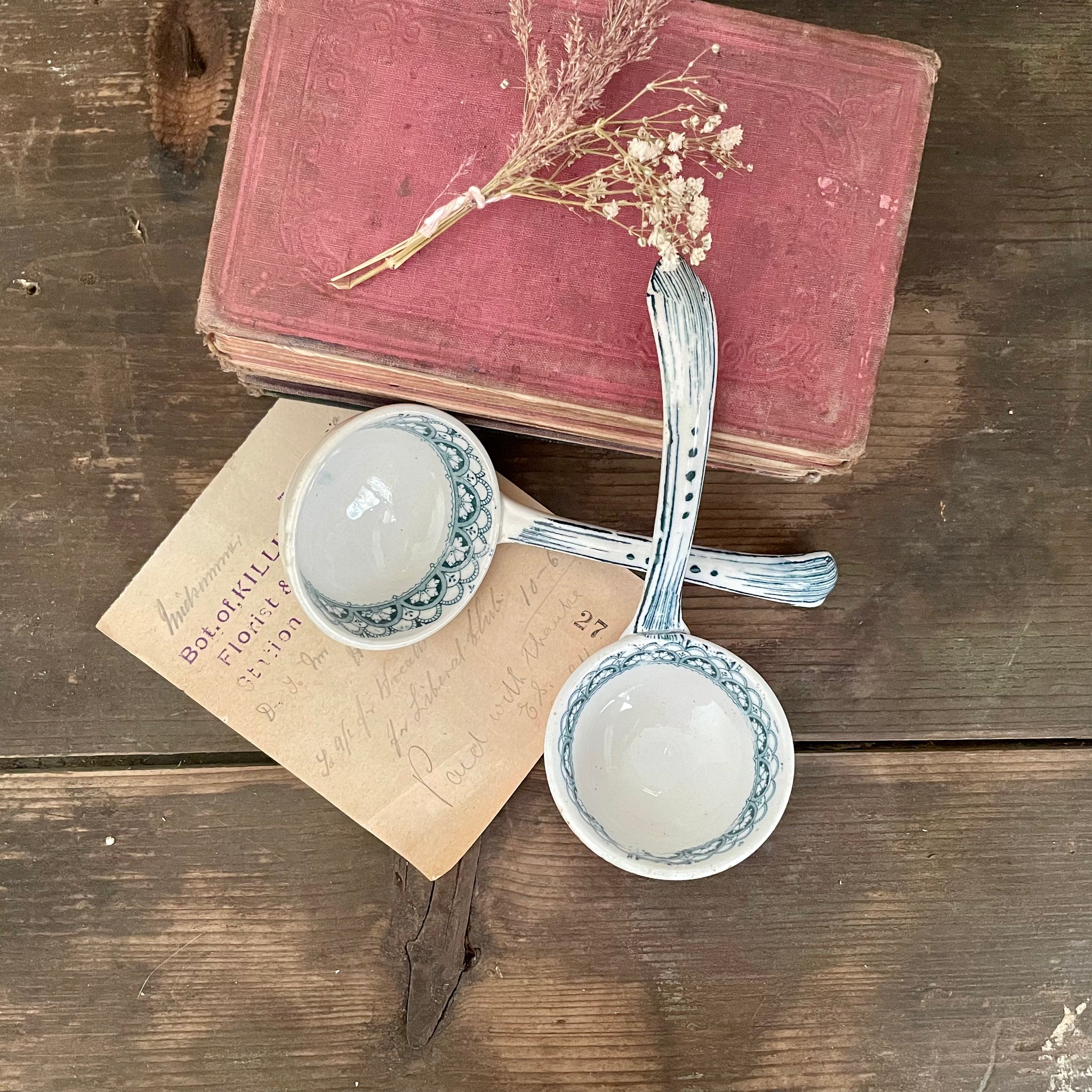 Two Beautiful Vintage Blue Ladles