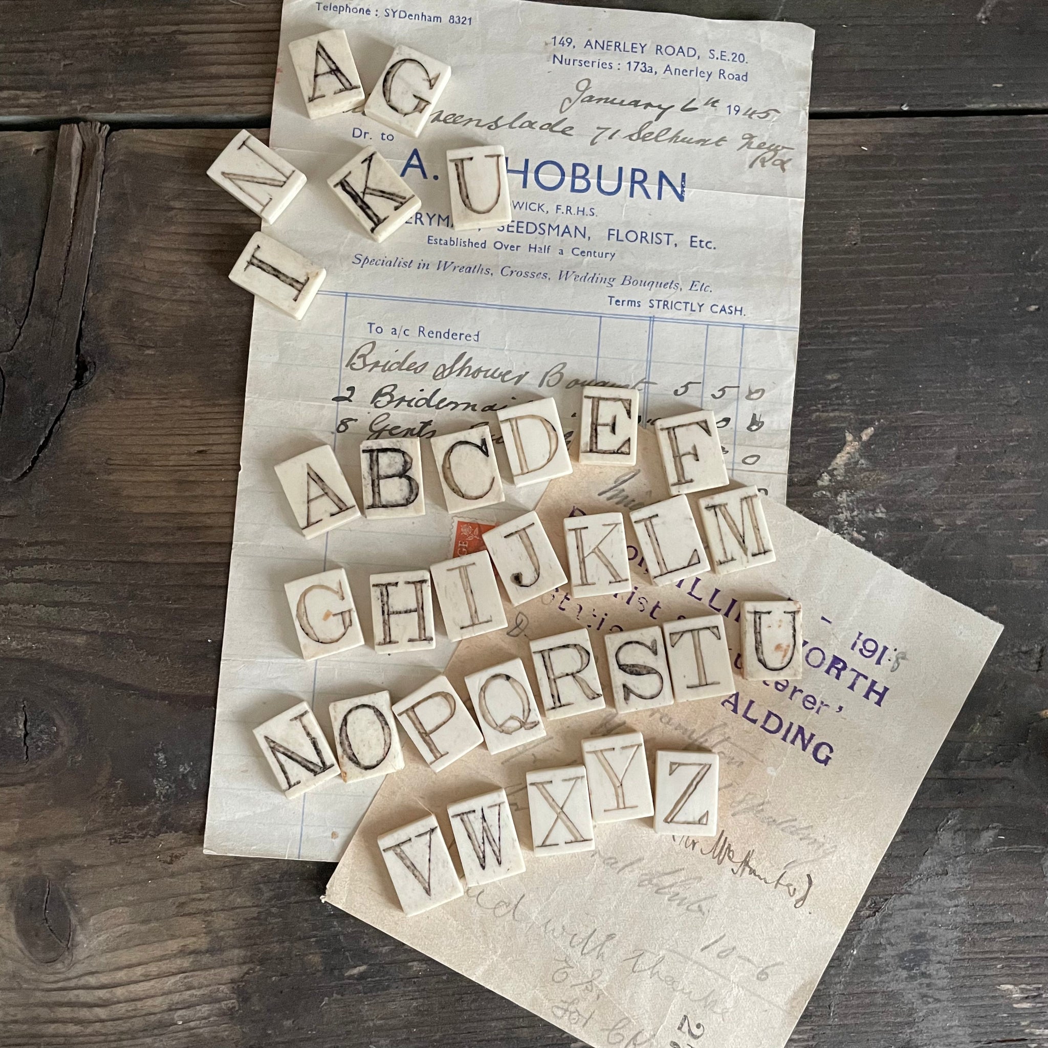 Rare Victorian Bone Spelling Letter Tiles