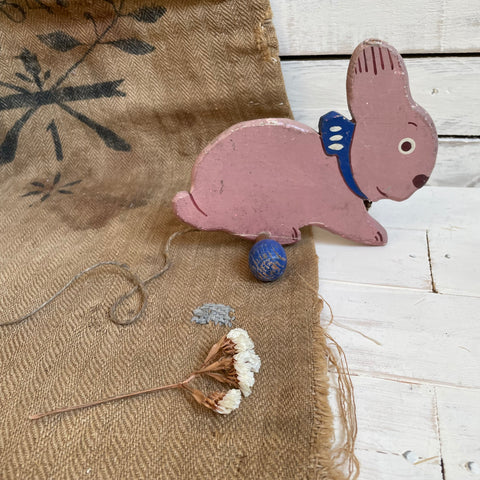 Vintage Pink Pull Along Rabbit