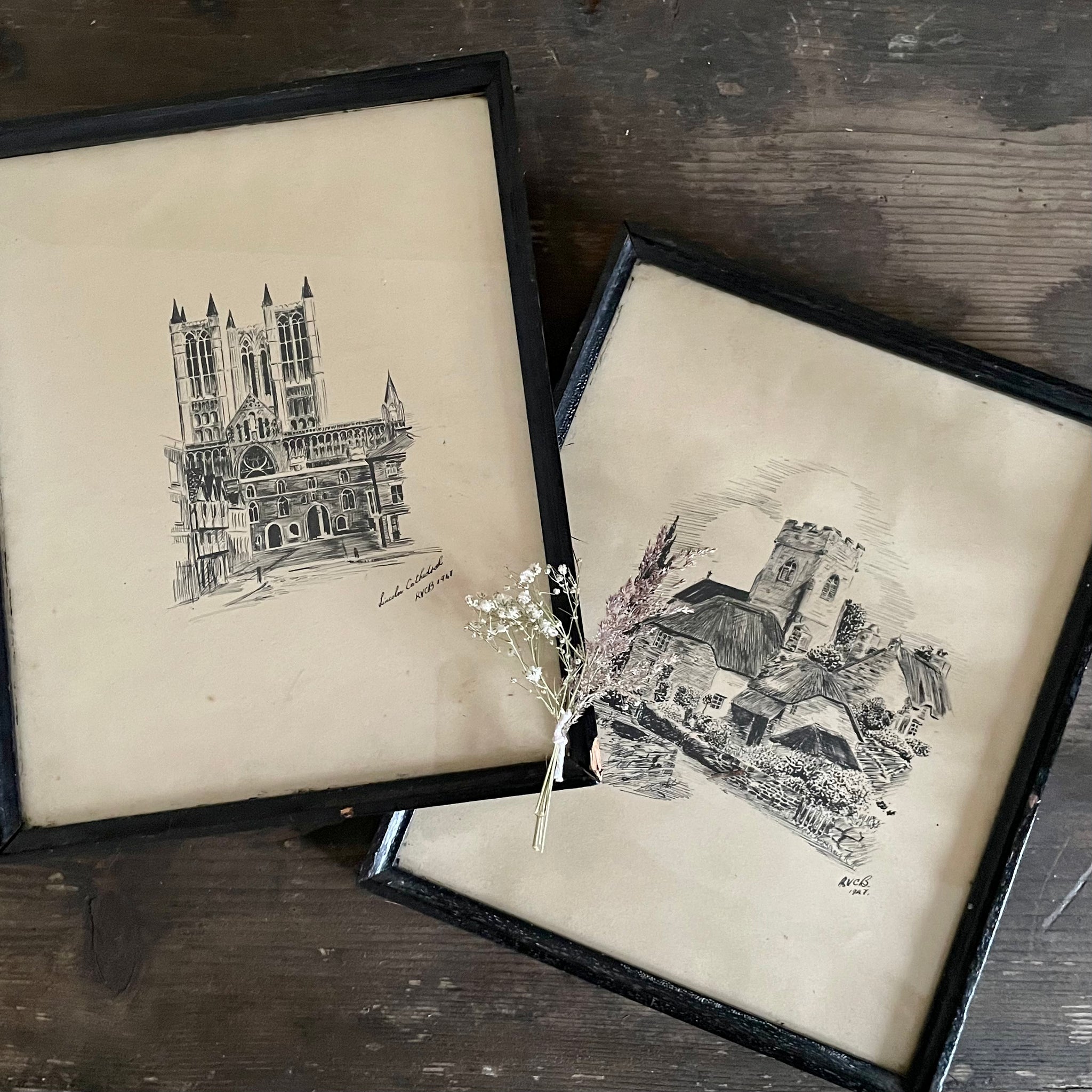 Two Vintage Framed Drawing