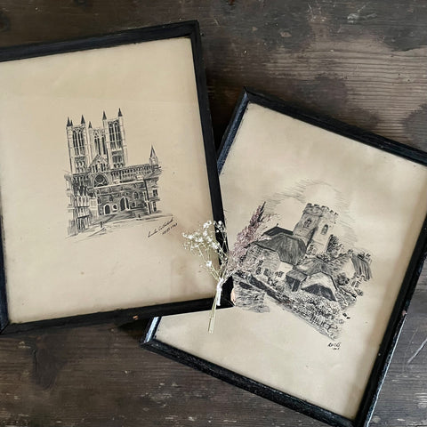 Two Vintage Framed Drawing