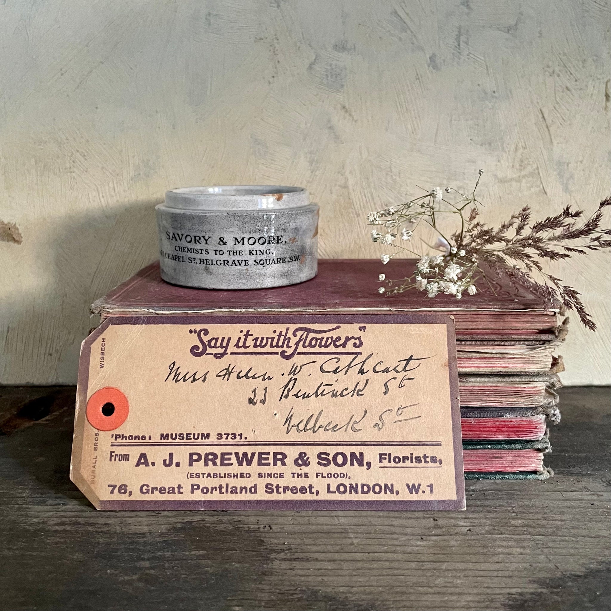 Stained Savory & Moore Chemist Pot