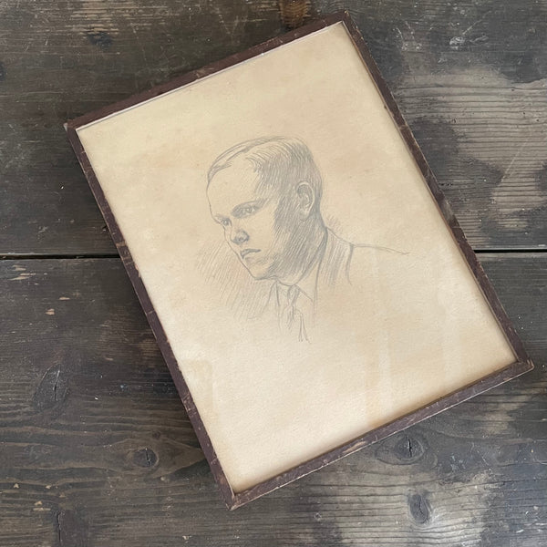Vintage Framed Sketch of a Boy