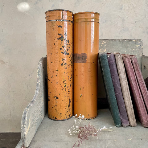 Two Vintage Yellow Tall Tins