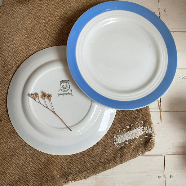 Two French Blue Rimmed Plates