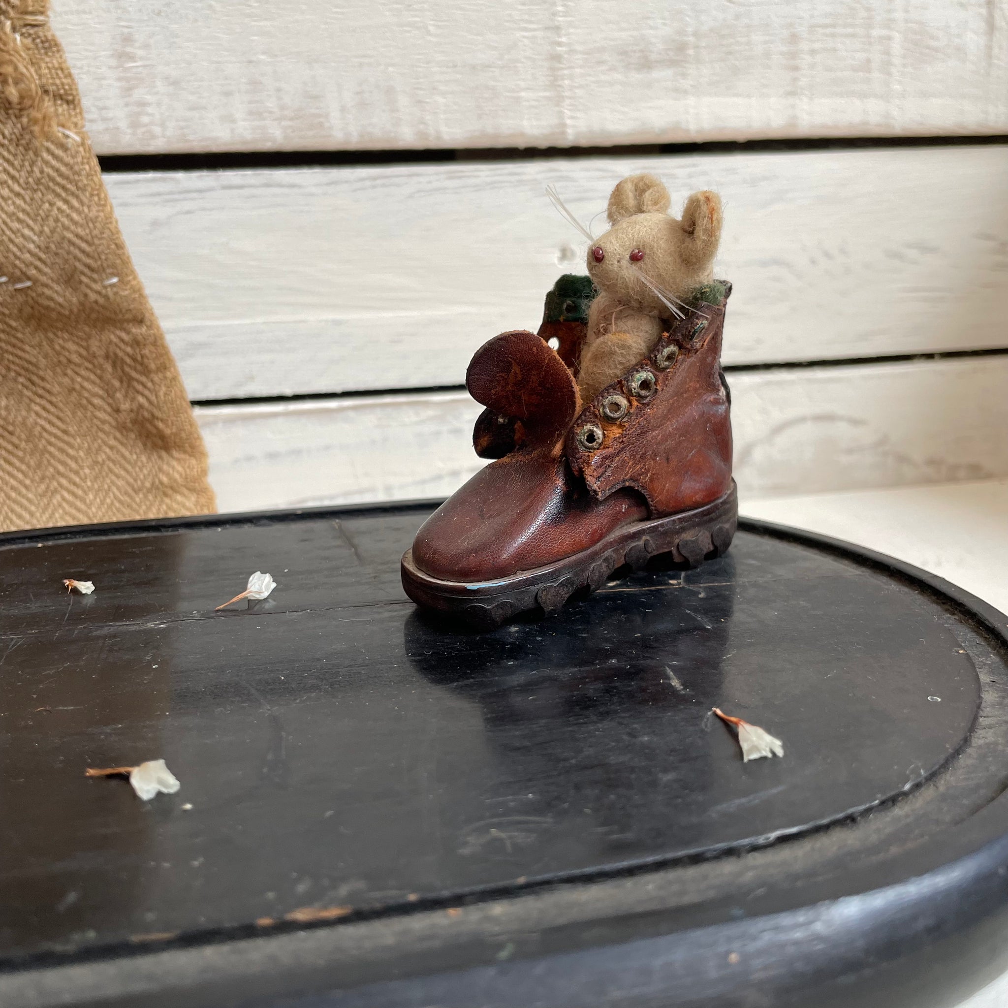 Vintage Leather Handmade Boot with Mouse