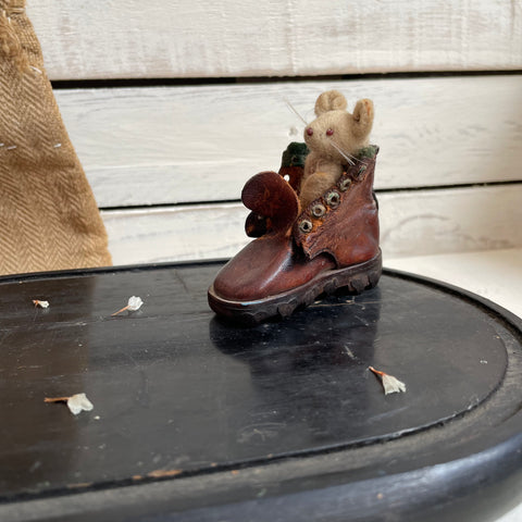 Vintage Leather Handmade Boot with Mouse