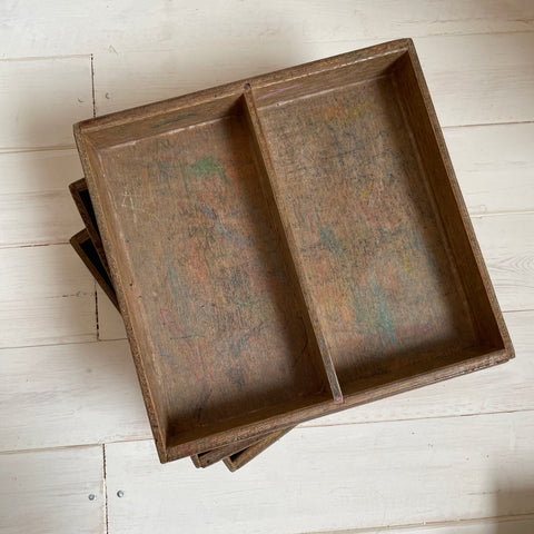 Three Vintage Wood Compartment Trays