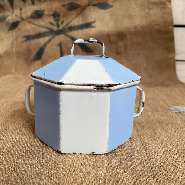 Vintage Enamel Blue & White Pot