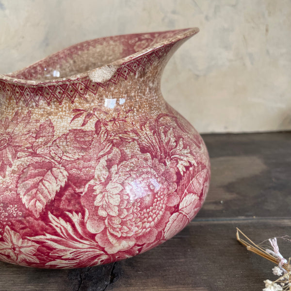 Antique French Pink Crazed Transfer Jug