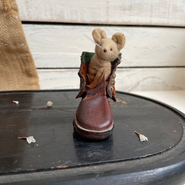 Vintage Leather Handmade Boot with Mouse