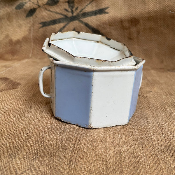 Vintage Enamel Blue & White Pot
