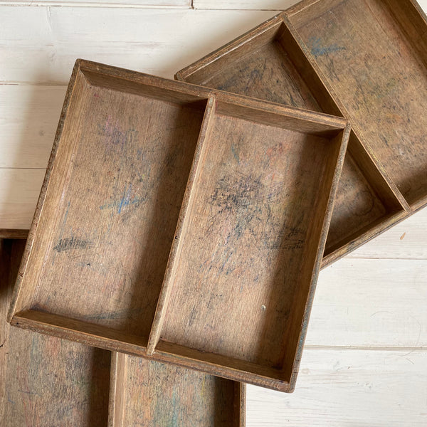 Three Vintage Wood Compartment Trays